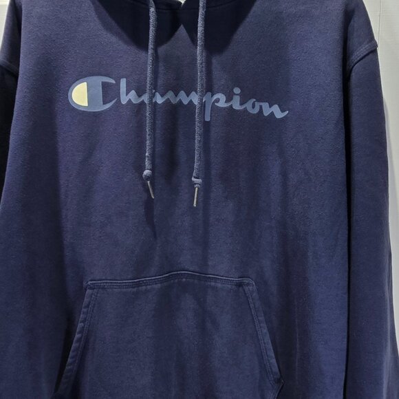 Men’s Blue Champion Hoodie Sweater with Front Pocket – Size Large - Picture 2 of 5